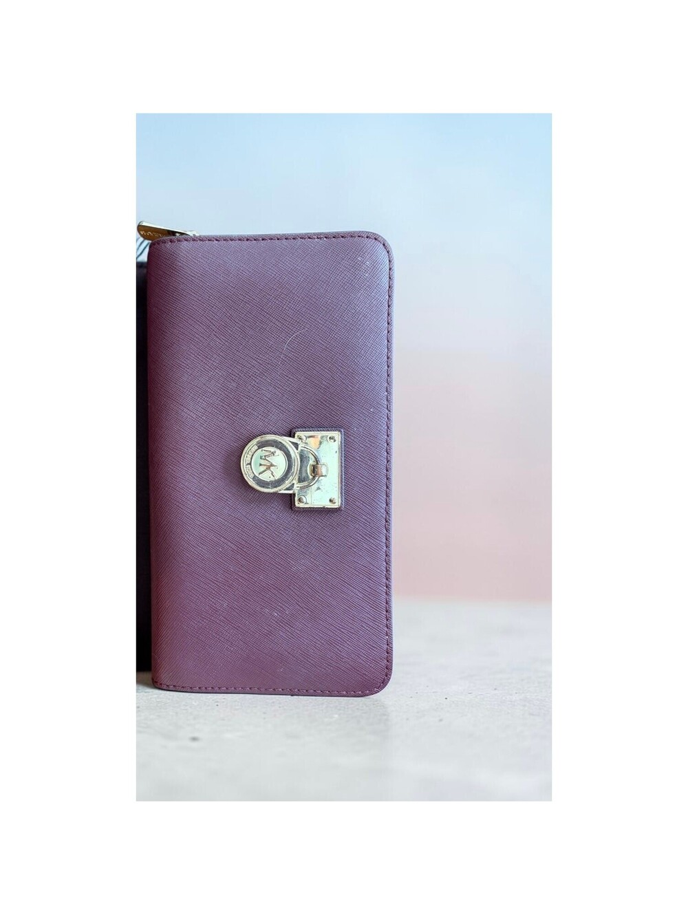 Michael Kors Hamilton Large Zip-Around Wallet in a wine/burgundy color